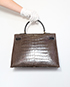 Kelly 35 Alligator Skin in Miel/Black/Gris Torturelle, back view